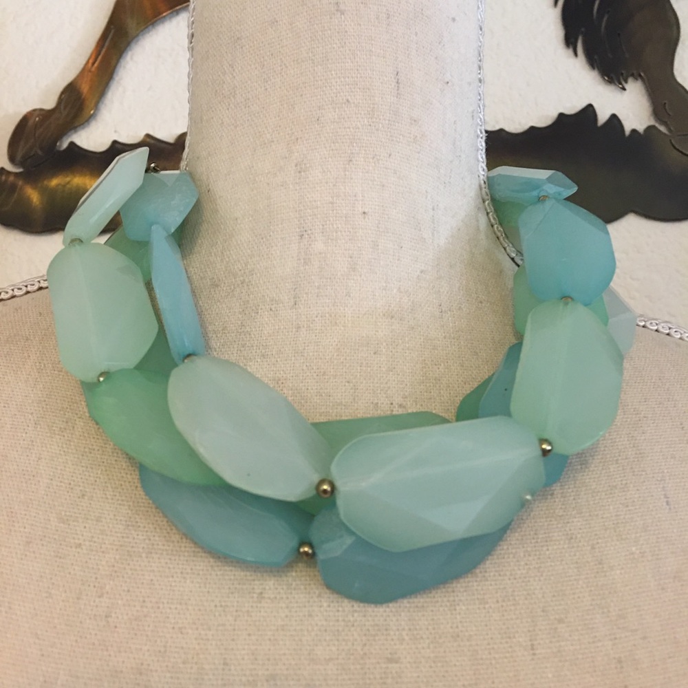 Large chunky cool blue faceted bead necklace